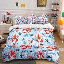 Lobster And Coral Ocean Theme Print Bedding Set 1 Duvet Cover 2 Pillowcases For Adult And Children Luxury Gift Full Size EU Twin 135X200cm&set gray