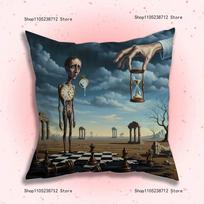 S-Salvador Dali The Persistence Of Memory Clocks Pillow Case Plush Fabric Soft Pillowcase Sided Print Sofa Cushion Cover Throw Peach skin 18*18(CM)-1Pcs black