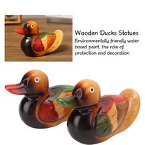 2pcs Hand Carved Mandarin Duck Statues Hand Painted Duck Figurine  Living Room Decoration black