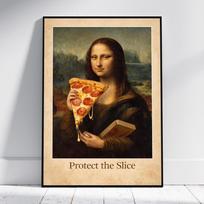 Funny Mona Lisa Wall Art Print Pizza Kitchen Decor The Last Slice Pizza Lisa Poster Renaissance Artwork Dining Room Canvas Print 21X30CMNo Framed gray