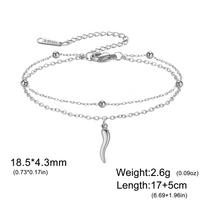 Red Enamel Lucky Italian Horn Charm Bracelets for Women Stainless Steel Double Layer Beads Chain Bracelets Protection Jewelry 17-22 cm white