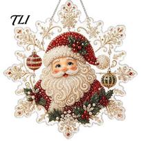 Handmade Christmas Tree Decor Faux Pearl Painting Suncatcher Kit, Acrylic Snowflake Shaped Board with Lace Crystal Beading Craft Set Edge, 3D Gemstone 30*30cm D