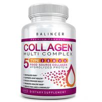 Daugiafunkcinės kolageno kapsulės, 5 tipų I II III V X hidrolizuoti kolageno peptidai, 1000 mg per porciją, 120 kapsulių 120 Capsules