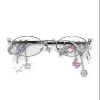 Lolita Eyeglasses Sweet Cool Spicy Girl Fashion Star Diamond Small Frame Elliptical Glasses COS Eyewear Cosplay Accessories white