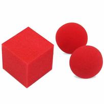 1 BlockCube 2 Sponge Balls 1set Magic Tricks Props Magic Show Classical Illusion Magic Close Up Street red
