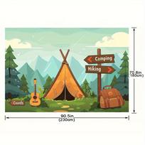 Fabric forest and mountain views outdoor camping tent theme birthday party background banner decoration 130X150cm white