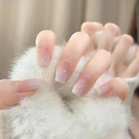 Gradient Ombre Square Tip Press-On Nails Reusable Nail Art Tips Minimalist Style Gel Nail white