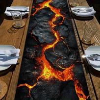 Volcanic Lava Cracked Rock Table Runner, Creative Magma Decorative Tablecloth, Stylish Dining Table Runner 40x140cm black