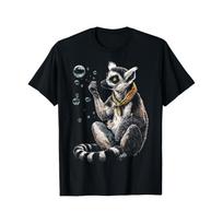 Ring Tailed Lemur Blowing Bubbles Graphic Tee Breathable Soft Cotton Casual T-Shirt XL black
