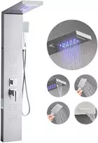Dušo panelė-bokštas su LED ir krioklio tipo galvute šlifuoto plieno 1345 mm 5 funkcijų maišytuvas