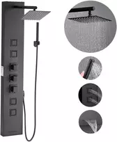 Dušo panelė-bokštas su lietaus galvute, šlifuoto plieno, 1240 mm, 4 funkcijų maišytuvas, 4 purkštukai