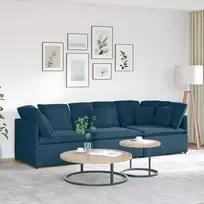 Modulinė sofa su pagalvėlėmis, aksominė, mėlyna