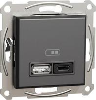 Double USB charger socket, 2x1,5-3A (A+C) 45W, without frame, anthracite, Asfora EPH2700471 | 3606482079083