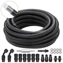 6AN 25 pėdų juodas PTFE kuro žarnų rinkinys su 15 pasukamų jungčių adapterių