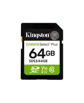 Kingston Canvas Select Plus | 64GB | SD | Flash memory class Class 10, UHS-I, U1/U3, Video Class 10/30