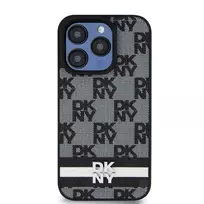 DKNY PU Leather Checkered and Stripe Case for iPhone 14 Pro, Black