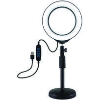 LED žiedinė lempa 16 cm su staliniu stovu 18-28 cm, USB