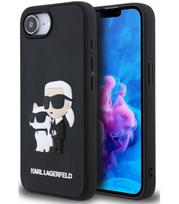 Juodas dėklas Apple iPhone 16e / 17e telefonui "Karl Lagerfeld 3D Rubber Karl and Choupette Case"
