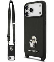 Juodas dėklas Apple iPhone 18 Pro Max telefonui "Karl Lagerfeld Saffiano Crossbody Strap Karl and Choupette Case"