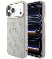 Rožinis dėklas Apple iPhone 18 Pro Max telefonui "Guess PU Leather 4G Gold Frame Embossed MagSafe Case"