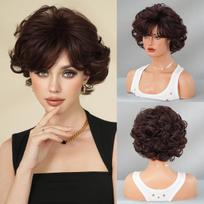 Retro Pixie trumpų plaukų perukas moterims - Raudonai rudos, pilkai rudos spalvos variantai, Greita grožio transformacija, Pilno dangalo perukas vintage stiliumi 31cm 12inch rausvai geltonas