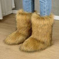 New European and American Spice Girls Fluffy Boots Women'sTide Autumn and Winter Warm Thick-soled Medium Boots Fluffy Boots Shibuya Fashion Snow Boots 36 ruda