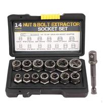14 Pieces Bolt Extractor Socket Set Damaged with Case Roundedoff Nut Remover gray