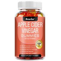 Obuolių acto gumyės 1000 mg su folatu ir vitaminu B12, 60 vnt., be glitimo, be GMO, maisto papildas 60 Gummies