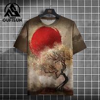 Summer Men's T-Shirt Japanese Samurai Print Casual O-Neck Short Sleeve 3d T-Shirts Street Cool Tops Oversized Male Clothing 4XL black