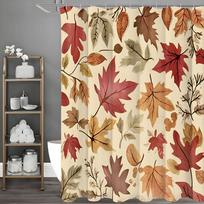 Rudens klevo lapų dušo užuolaida, Dekoratyvi vonios dušo užuolaida, Vandeniui atspari dušo užuolaida su kabliukais 90*180cm gray