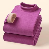 Camel Wool Fleece-Lined Underwear Set: Thick, Warm Base Layer for Women - Ideal for Autumn and Winter. XL (50-62.5 kg) black