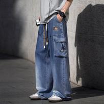 Men's Spring and Summer Thin Large-size Wide-leg Pants Loose and Versatile Men's Straight-leg Casual Work Pants M mėlyna
