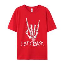 Lets Rock On Skeleton Hand Graphic Unisex T Shirts Camisa Premium Cotton Casual Tops Tees Printed On T Shirt Wholesale S red