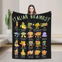 Types of Italian Brainrot Characters Blanket Funny Meme Flannel Funny Soft Throw Blankets for Bedding Lounge All Season Travel Size: 75*100cm, Weight: 230 GSM gray
