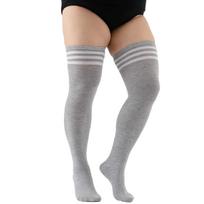 Oversized Thigh High Over Knee Long Socks Woman Plus Size Girls Fashion Black White Striped Stocking Thick Leg Warmers Autumn Xl 40-100KG(80-200LBS) beige