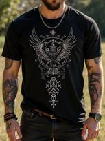 Men'S Viking Nordic T-Shirt Norse Mythology Eagle Rune Design Breathable Big Tall Casual Viking L black