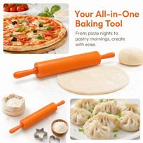Silicone Dough Roller Food Grade Silicone Rolling Pin Handcrafted Pastry Roller Pin  Kitchen Baking oranžinė