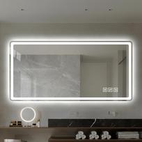 60×100cm Berėmis LED vonios veidrodis su matiniu priekiniu apšvietimu, apsauga nuo rasojimo, 3 šviesos spalvos, reguliuojamas ryškumas, IP44 atsparumas vandeniui 100 x 60 x 2.9 cm sidabras