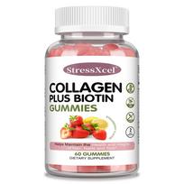 Collagen Plus Biotin Gummies, Hydrolyzed Collagen Peptides Type I & III with Vitamin C Vitamin E Zinc, Non‑GMO,60 Gummies 60 Gummies