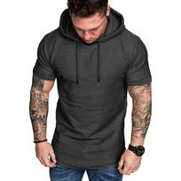 Spring Collection Men's Stylish Short Sleeve Hoodie with Front Pocket & Branded Patch - Casual Athletic Wear M juoda