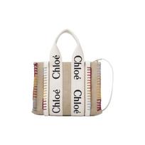 Chloe Woody Signature Logo Print Satin Ribbon Linen Canvas And Calfskin Tote Bag Women Tote Bags White CHC22-AS397H74-101 Basic Set (Bag+Dust Bag) white