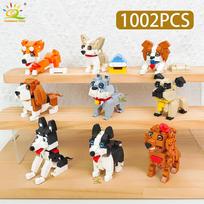 Cute Dog Micro Building Blocks Set Corgi Husky Bulldog Mini Bricks Toy for Kids Desk Decor beige