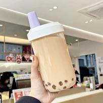500/850Ml Cute Bubble Tea Straw Cup with Lid Plastic Water Bottle Coffee Cup Leak-proof Large Capacity 500-850ml white