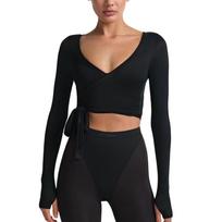 NikeSKIMS Stretch Knit Women's Long-Sleeve Wrap Top LSLSL10088W-OBD XS black
