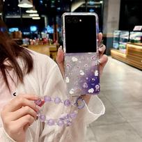 For Motorola Moto Razr 70 60 Pro 50 Ultra Gradient Flower Pattern Phone Case Bracelet Protection PC Hard Shell Back Cover For Razr 60 Ultra gray