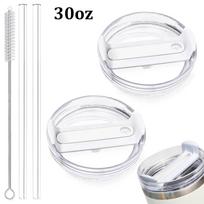 30oz/40oz Tumbler Lid Replacement Fit for Stanley Cup, 2 Pack Replacement Tumbler Lids , with 2 Straws and 1 Cleaning Brush white