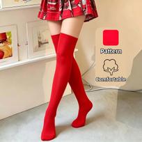 Women'S Solid Red Over The Knee Socks Stretchy Thigh High Socks Fashionable Long Socks For Daily Wear One Size red