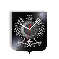 Lenkijos herbas Polska Sieninis laikrodis Patriotiškas Lenkijos erelis Lenkijos herbas Lenkijos sakalas Vintažinis vinilinės plokštelės sieninis laikrodis gray