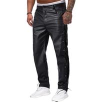 Vyriškos vientisos PU odos kelnės Slim Fit Didelio dydžio Laisvalaikio 5XL juoda