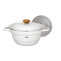 Fuji Enamelware Pot for and with Steamer White All-in-One Multi-Function Boiling, Simmering, Steaming, Frying, 27cm, Rack, BMP-27FW-Y balta